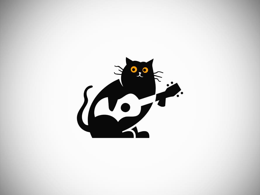 Chubby Cat Playing Guitar Logo