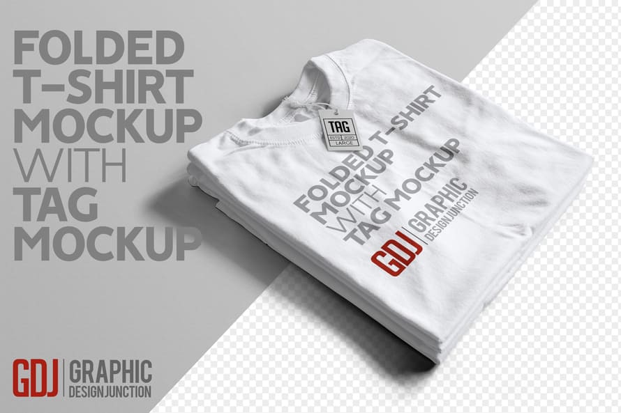 Free Folded T Shirt Mockup Tag Mockup PSD