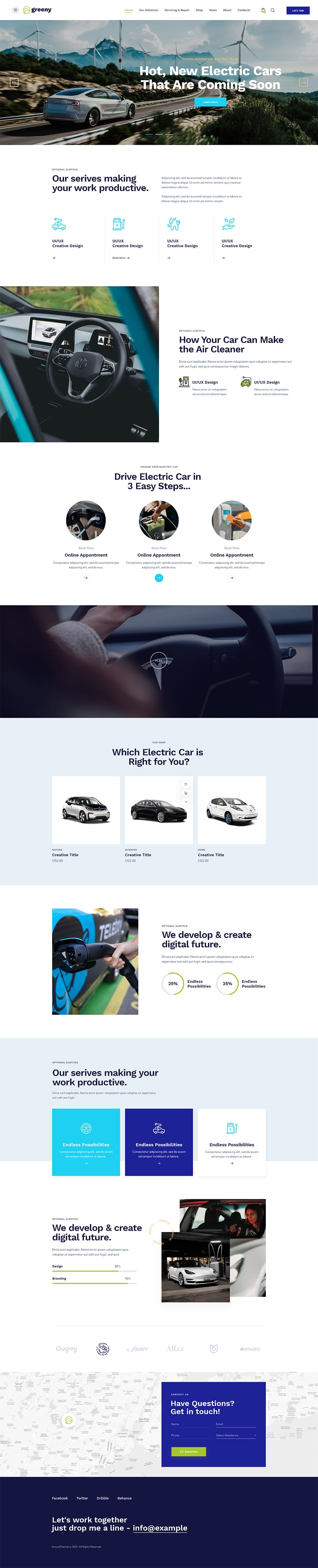 Greeny Electric Car Dealership WordPress Theme