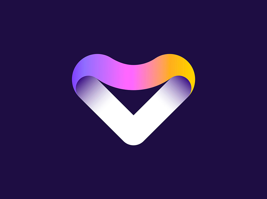 Beautiful V + Heart Love Logo