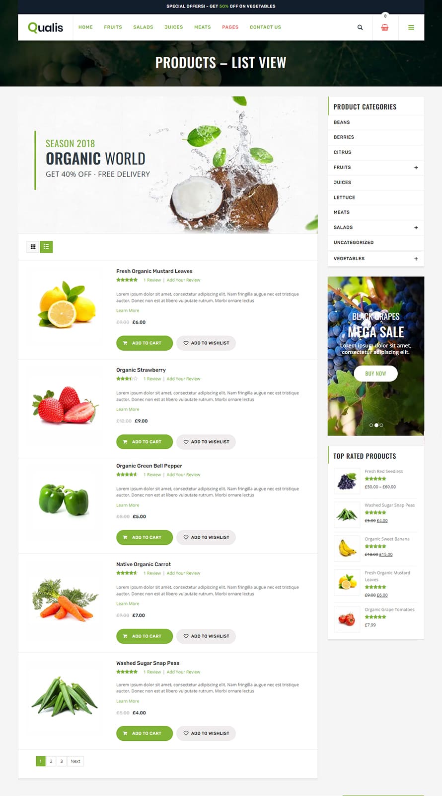 Qualis Organic Food Responsive Ecommerce WordPress Theme