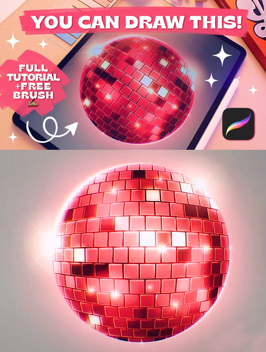 Learn How to Draw Disco Ball in Procreate Tutorial (Step by Step Tut + Free Brush)
