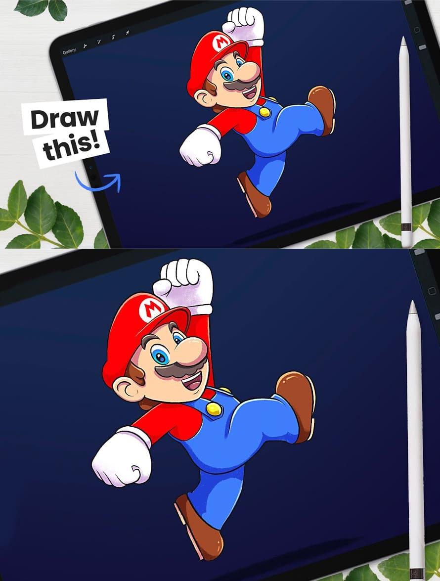 How To Draw Mario Cartoon Characters in Procreate Tutorial