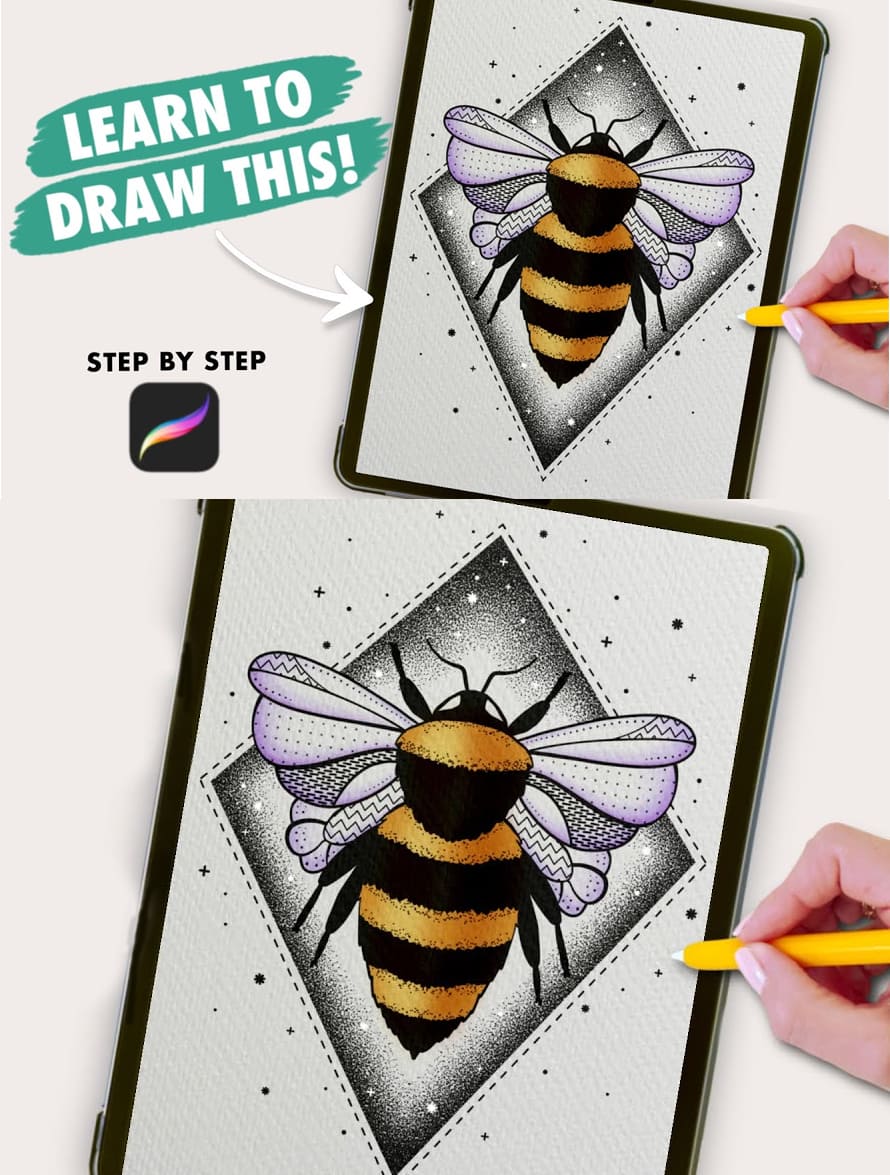How to Draw Ink and Stipple Bee in Procreate on iPad - Digital Tutorial