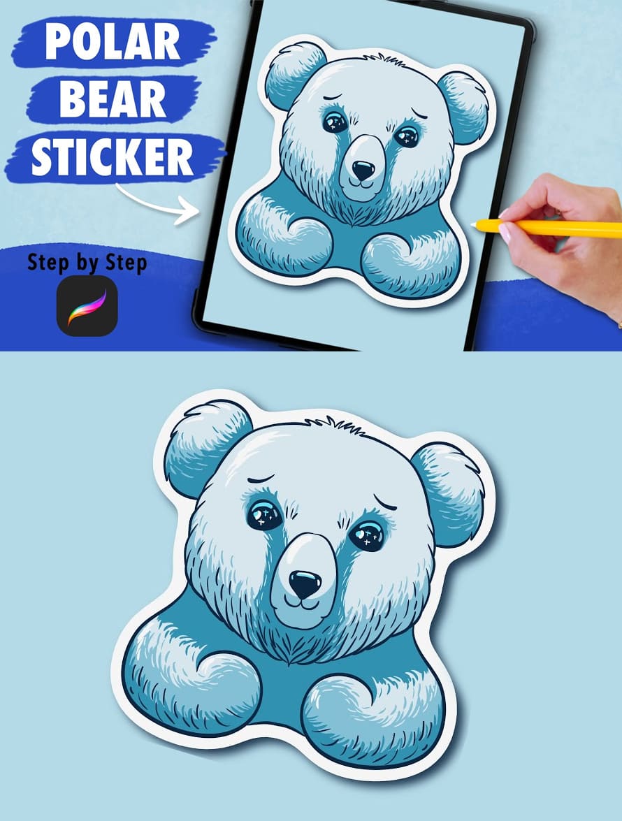 Learn How to Drawing a Polar Bear Sticker in Procreate Tutorial