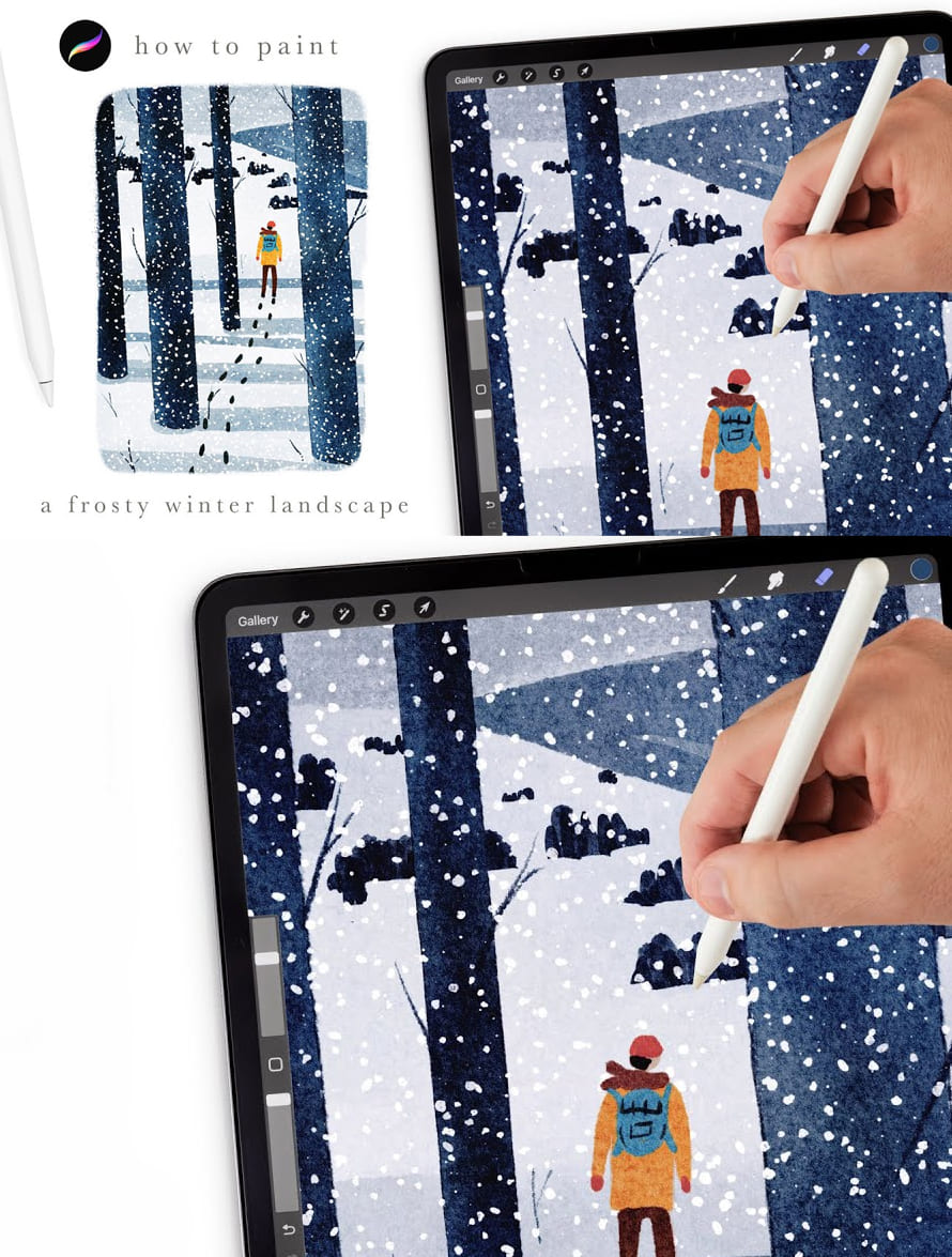 Draw and Paint a Cozy Winter Landscape Illustration Tutorial in Procreate