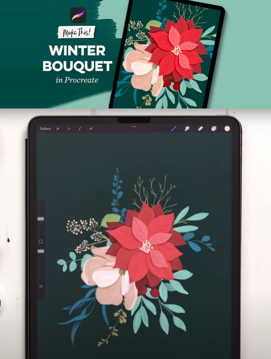 How to Draw Paint a Winter Bouquet in Procreate Tutorial