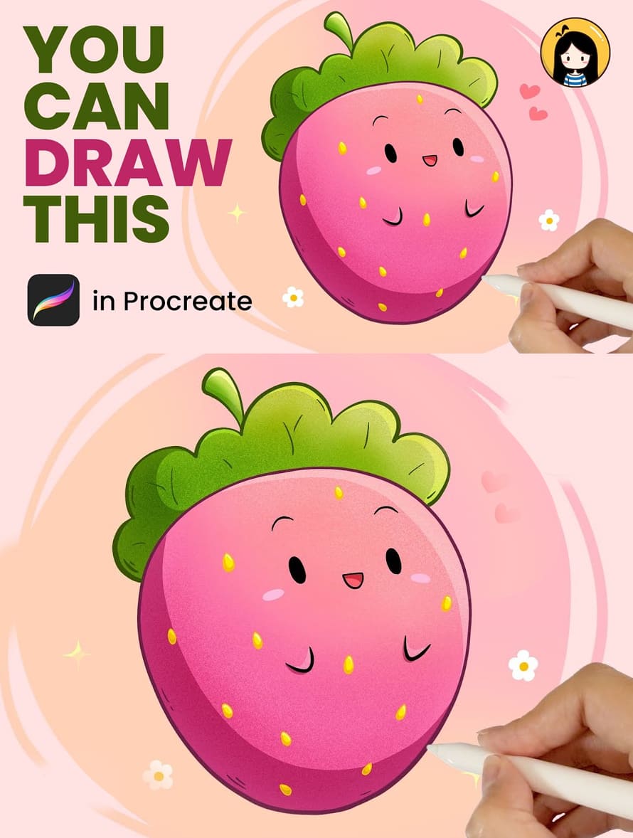 How to Draw Cute Strawberry in Procreate - Easy Procreate Tutorial for Beginners