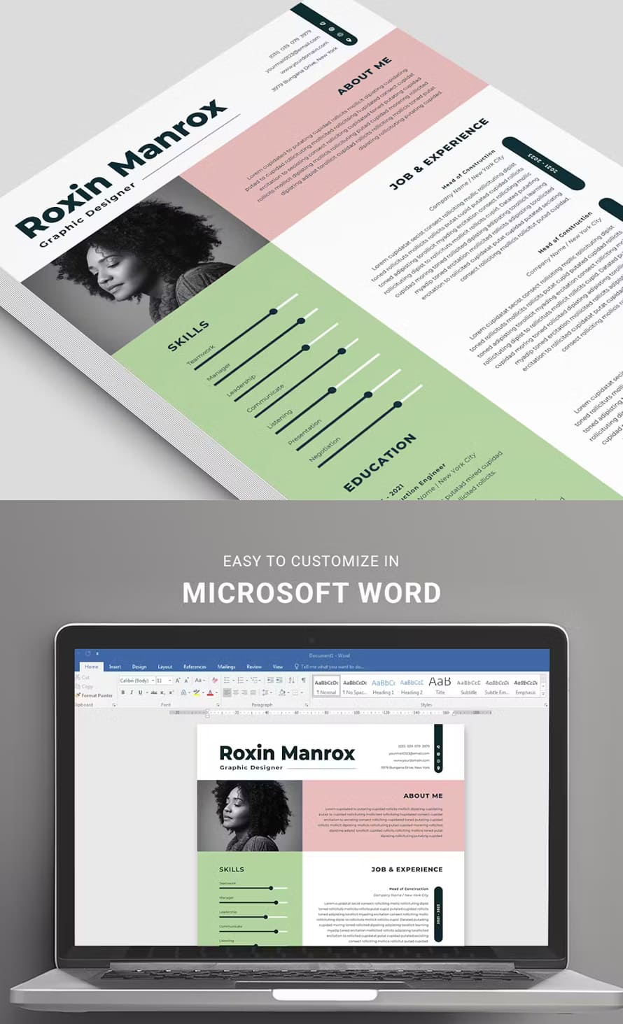 Creative Cv Resume Template With Word Cover Letter