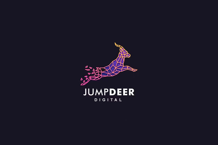 Deer Jumping Color Line Logo Template
