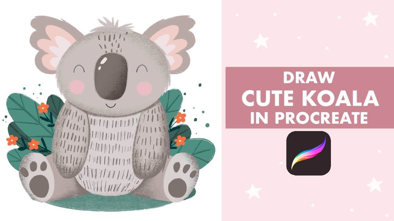 Draw Cute Koala Digital Illustration on Ipad - Easy Step-By-Step Procreate Tutorial