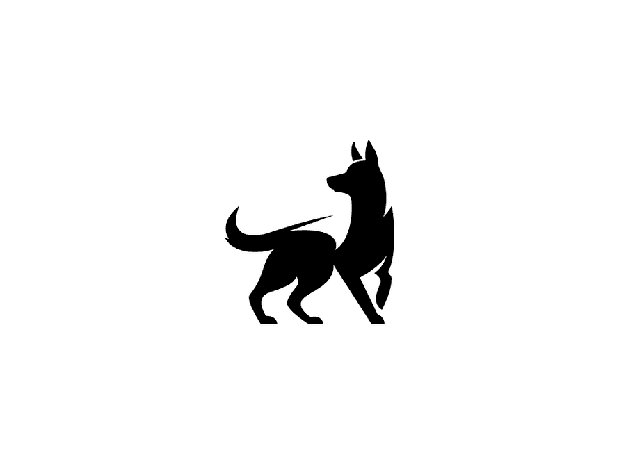 Logotipo del perro espacial negativo del pastor alemán por Ery Prihananto