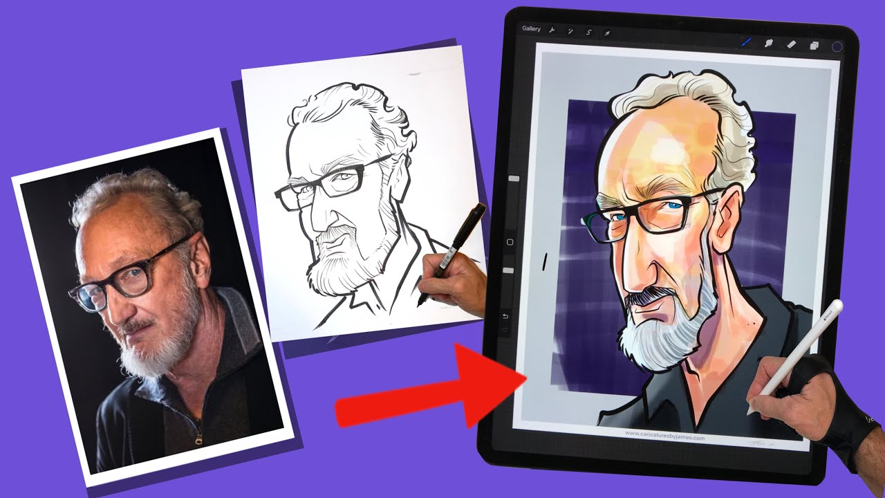 How to Draw a Caricature with ink and paper and Procreate Tutorial