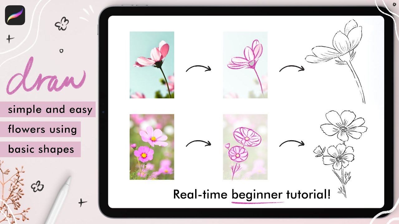 Cómo dibujar ilustraciones de flores en el tutorial de Procreate usando formas básicas