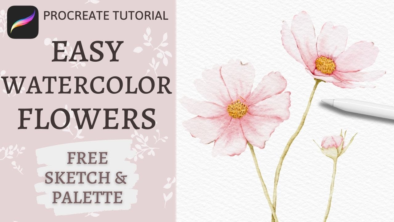 How to Paint Watercolor Cosmos Flowers in Procreate | Realistic Watercolor Floral Procreate Tutorial