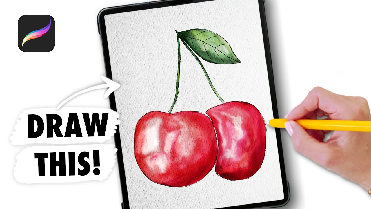 Procreate Drawing for Beginners! Watercolor Cherries Digital Art Tutorial