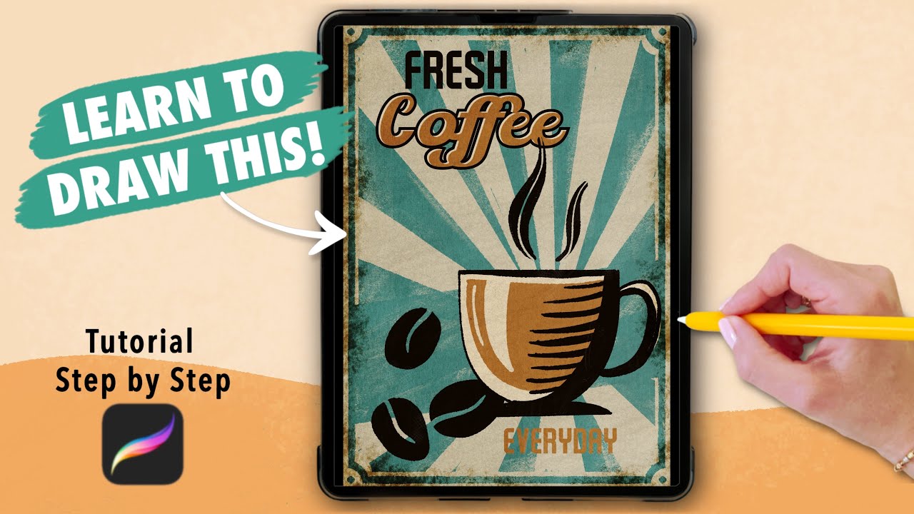 Tutorial de arte digital para crear un póster de café vintage en Procreate