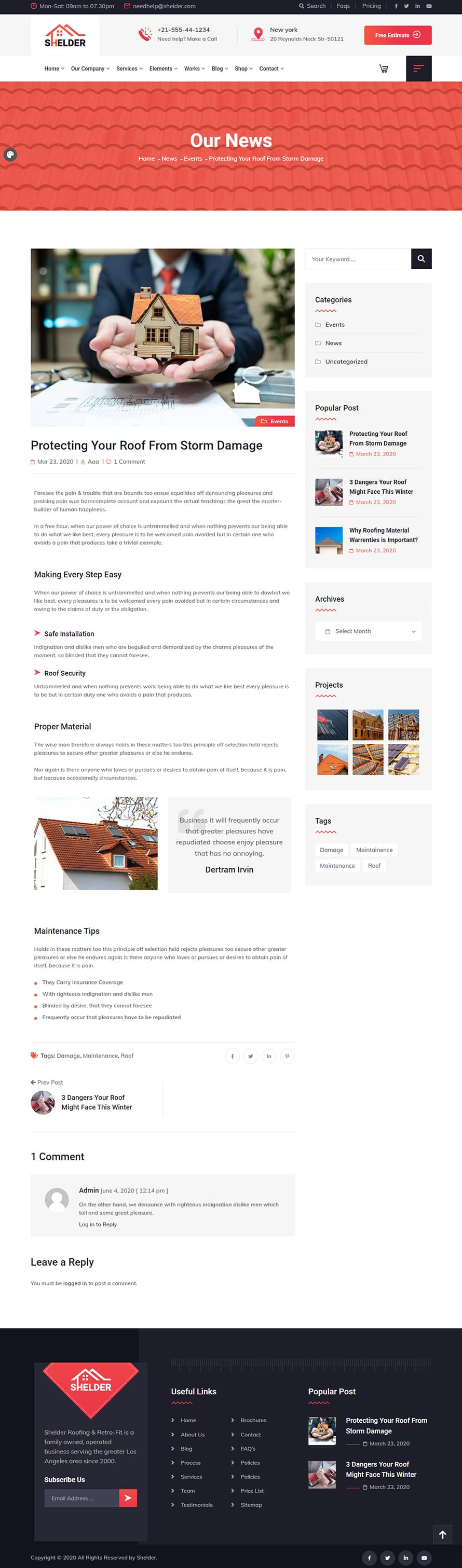 Shelder – Roofing Services WordPress Theme + RTL