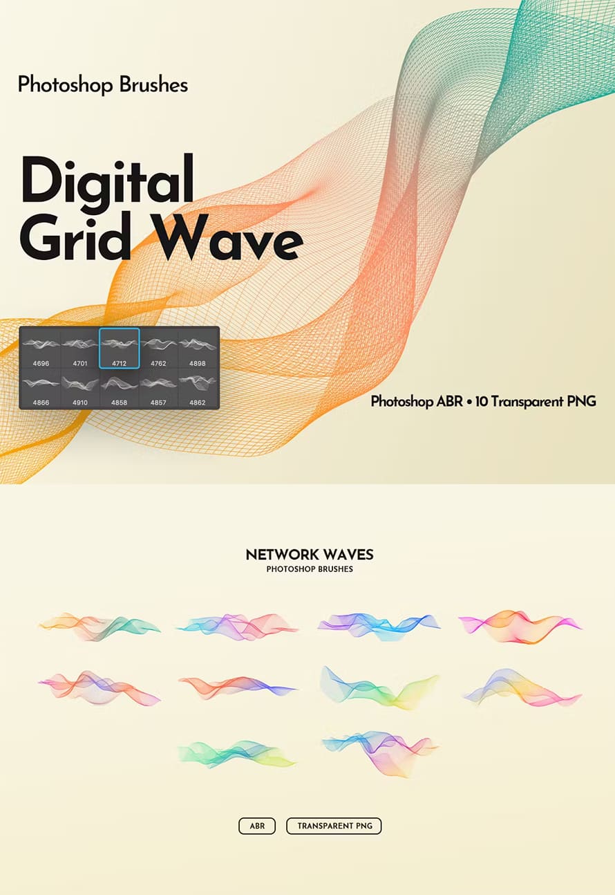 Digital Grid Waves Photoshop Brushes
