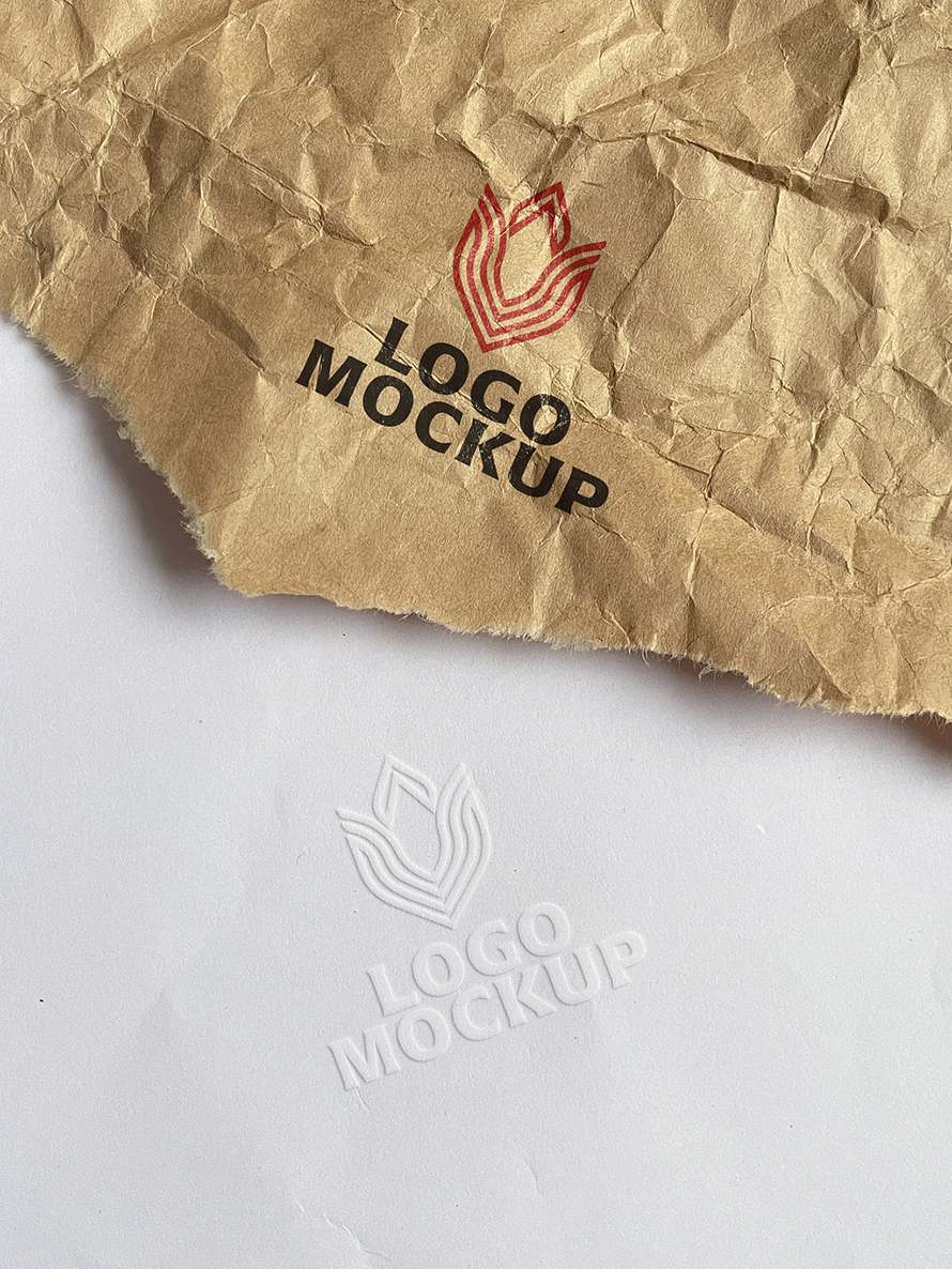 Crumpled Paper Logo Mockup - Free