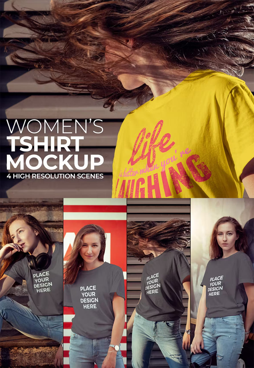 Realistic Womens T-shirt Mockup