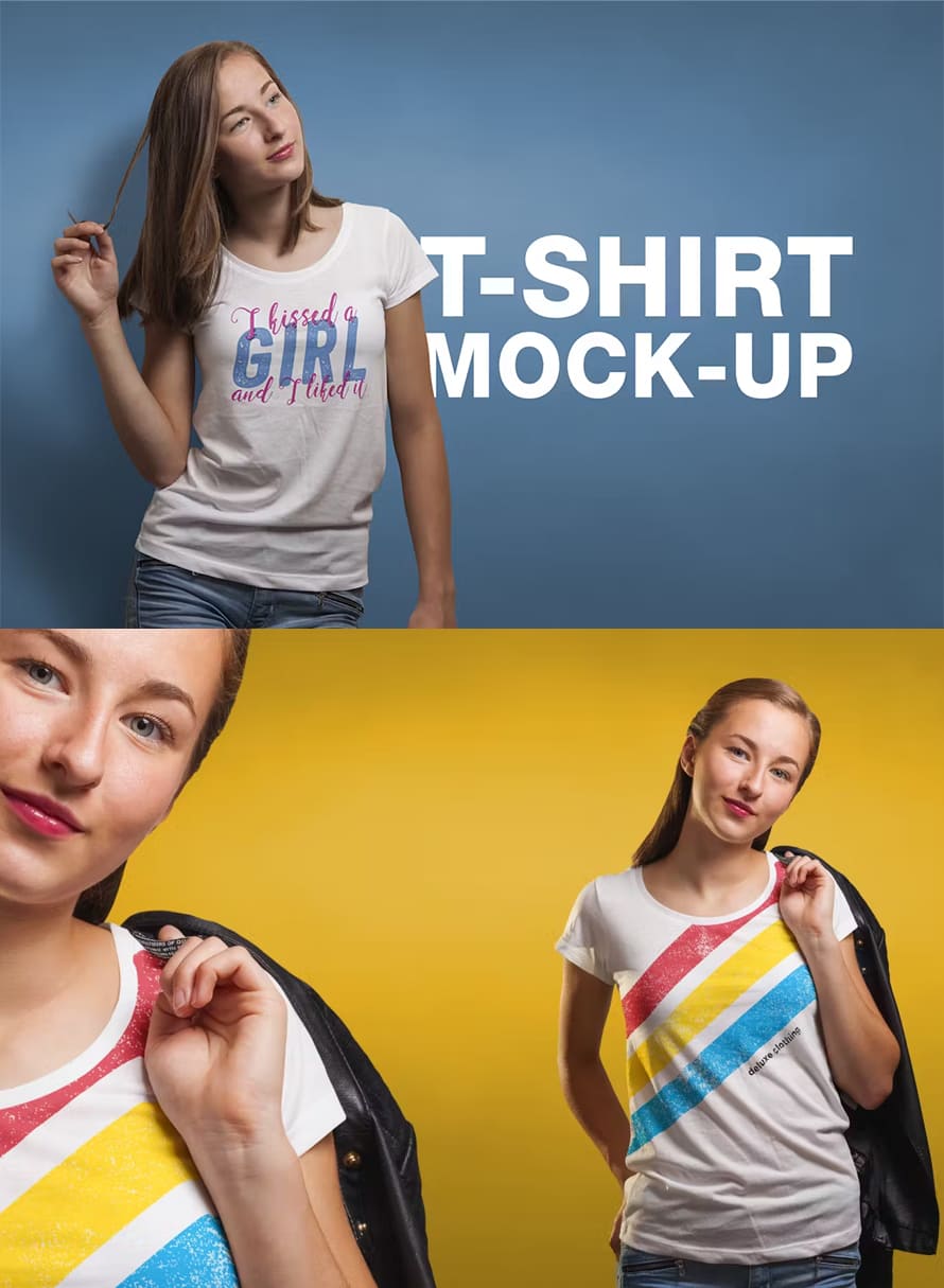 Female Crew Neck T-shirt Mockups