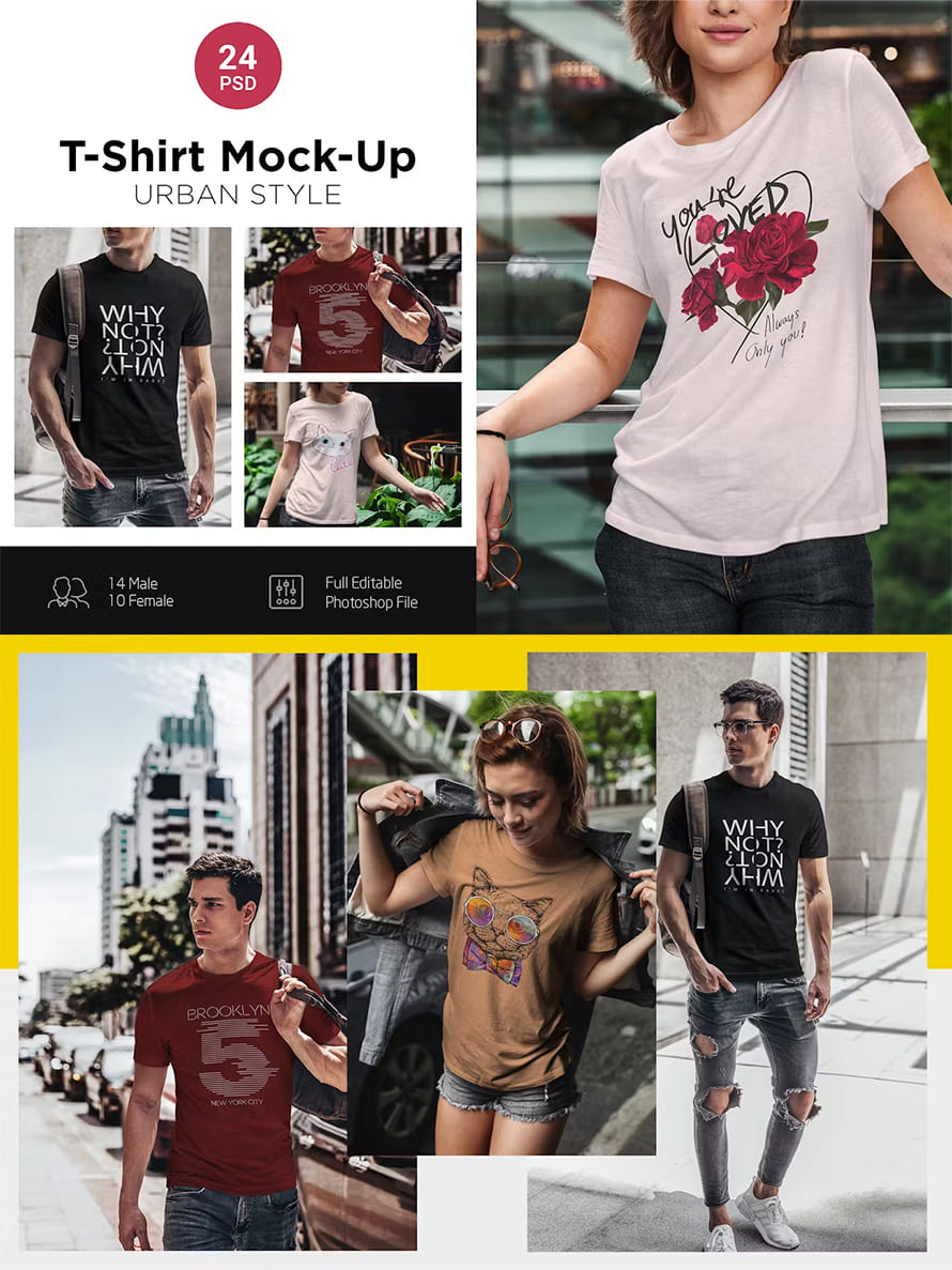 T-shirt Mockups In Urban Style