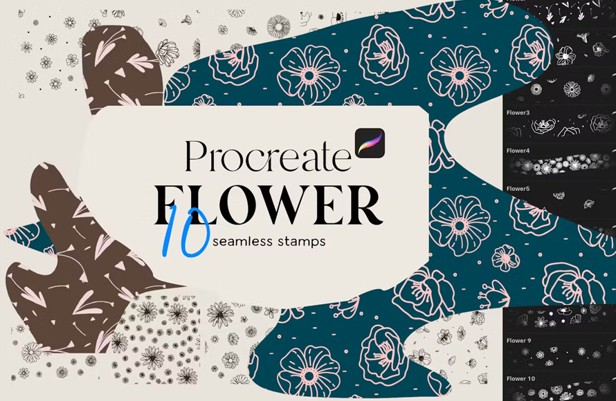 10 Flowers Stamps For Procreate