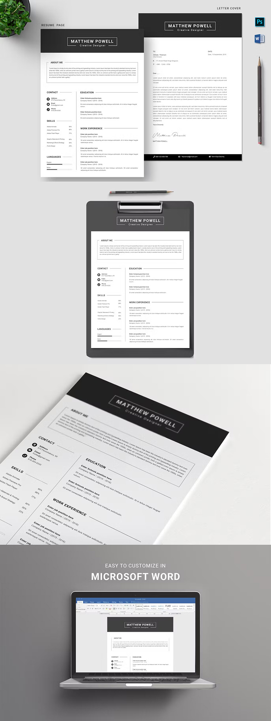 Miimal Cv Resume Template With Word Office Template